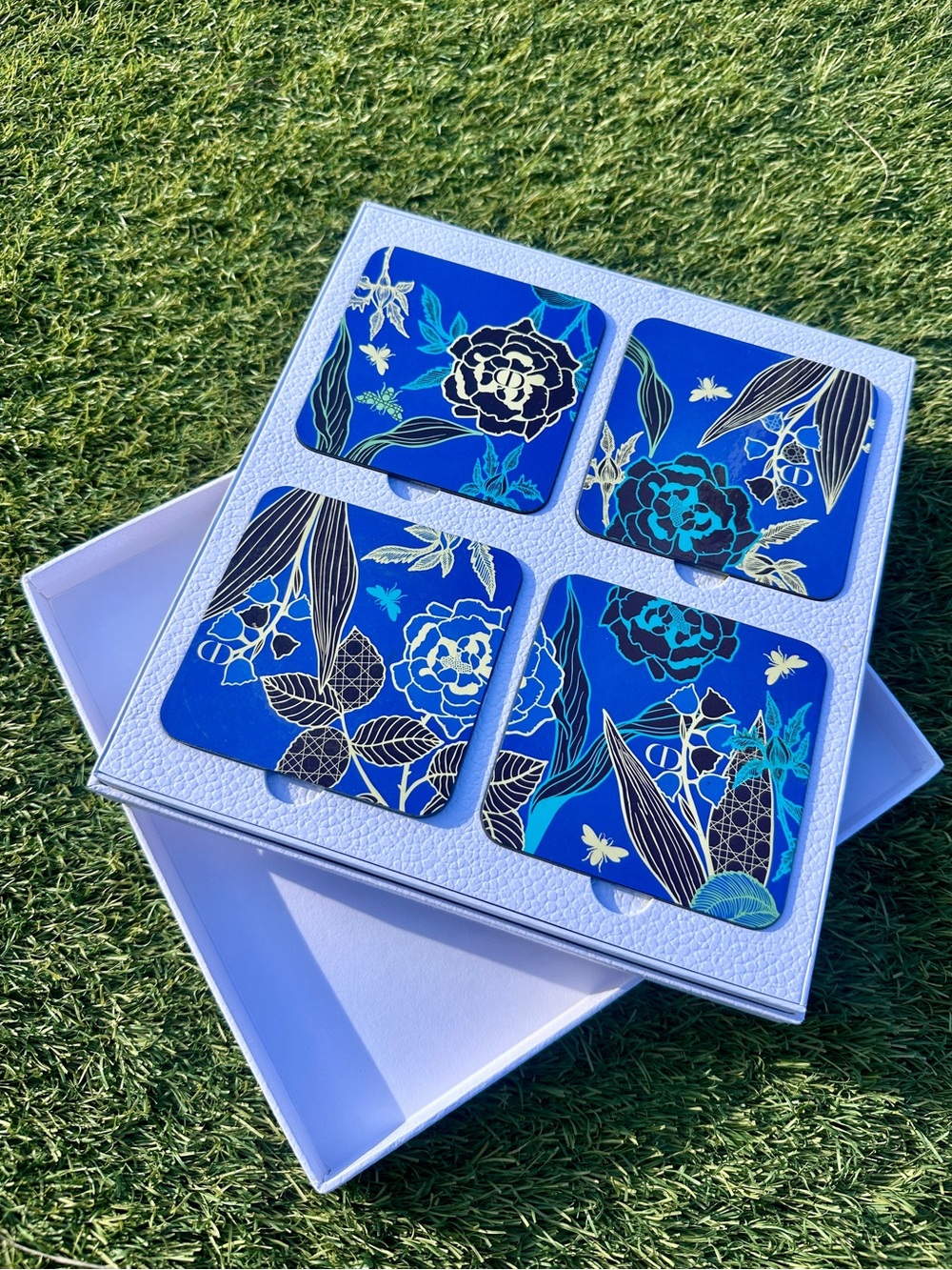 DIOR Maison Blue Floral Coaster Set of 4 with Box